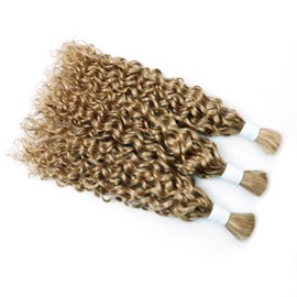 Liqusee Water Wave Curly #27 Human Braiding Hair 100g One Bundle/Pack Bulk Human Hair for Braiding No Weft Micro Human Hair Braiding Hair Wet and Wave for Boho Braids (24 inch, Water Wave #27)