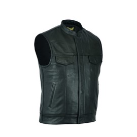 Leatherick Mens Black Motorcycle Vests - SOA Club & Traditional Paisley Satin Liner Leather Biker Vests (US, Alpha, 4X-Large, Regular, Regular, Black (With Collar))