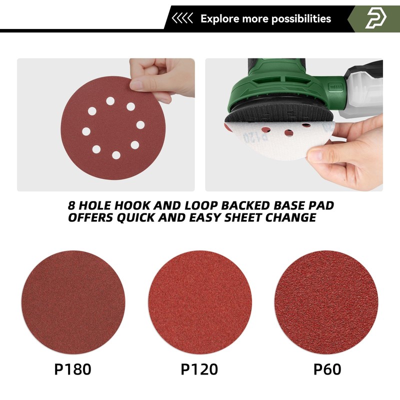 Prostormer 5-Inch Random Orbital Sander with 21PCS Sandpapers, 8000-13000RPM, 2.6AMP