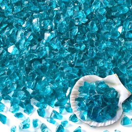 QINJIEJIE Turquoise Crushed Glass for Resin Art Broken Glass Gravel for Vase Fillers for Crafts Home Decor 3-6mm Turquoise Crushed Decor Aquarium Stones 0.85LB