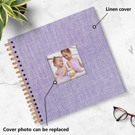Hiwhy Scrapbook Photo Album Linen Cover, 8 x 8 Inch Hardcover Kraft White Pages Memory Book, for Travel Wedding Guest Book Christmas Baby Shower (20 Sheets/ 40 Pages,Purple)