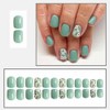 24 Pcs Green Press on Nails Short Square,YIHONGYUAN Fake Nails