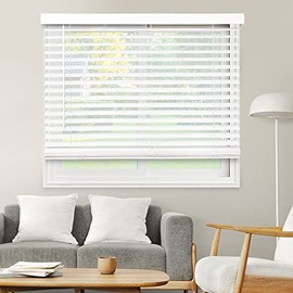 CHICOLOGY Faux Wood Blinds , Window Blinds , Wood Blinds , Window Shades , Window Treatments , Blinds & Shades , Window Shades for Home , Wooden Blinds , Basic White , 12" W X 60" H