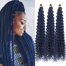 3X Passion Twist Crochet Braids Hair Pre-Separated Synthetic Curly Braiding Hair 24 Inch 3 Packs Pre-twisted Passion Twist Braiding Hair Pre Looped Crochet Braids for Black Women(24INCH,Dark Blue)