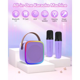 Texpot Mini Karaoke Machine with 2 Wireless Microphones, Kids Toys Portable Bluetooth Speaker for Kids Adults Toddler, Christmas Girls Toys for 4 5 6 7 8 9 10 12 Year Old Birthday Gift Ideas (Purple)