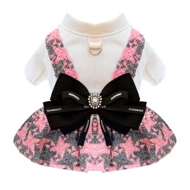 HRTTSY Small Dog Dress Soft Warm Winter Spring Dog Clothes Girl with Leash Ring Cute Bowknot Doggy Harness Dress Fancy Knitted Bird Plaid Cat Puppy Valentines Outfits Chihuahua Apparel(Pink,XL)