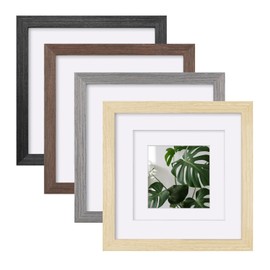 Egofine 8x8 Picture Frame Set of 4 Multicolor Solid Wood Frames Covered by Plexiglass, Display 4x4/6x6 Photo with Mat, Gallery Wall Picture Frames for Tabletop or Wall Mounting, Mixed Colors