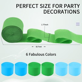 Crepe Paper Streamers, 6 Rolls 492ft Party Streamers, Pack of 6 Dark Green Navy Blue Light Blue Crepe Paper for Birthday Party Wedding Baby Shower Other Celebration (2.37 Inch x 82 Ft/Roll)