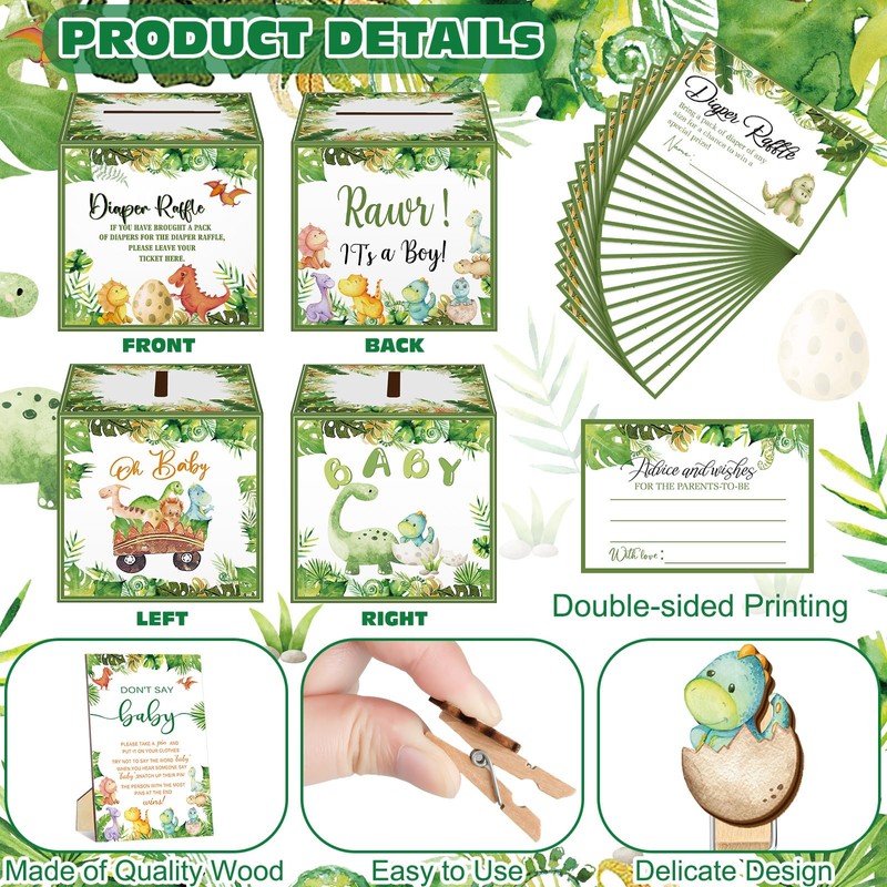 Dispowreath Dispowreath 102 Pcs Dinosaur Baby Shower Game Supplies Diaper