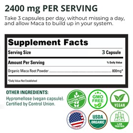 Organic Maca Root Capsules for Women & Men 2400mg per Serving - 150 Pills Black, Red, Yellow Maca Supplement - Gelatinized Macaroot, Non-GMO, Vegan by Peruvian Naturals