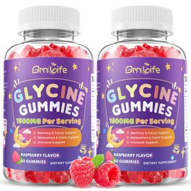 2 Pack Glycine Gummies for Women & Men, Glycine Supplements for Relax, Nerve Support, Sugar-Free, Raspberry Flavor, 120 Count