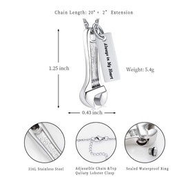 Wrench Urn Necklace for Ashes for Women Men Human Ashes Holder Stainless Steel Hammer Cremation Jewelry for Ashes Pendant