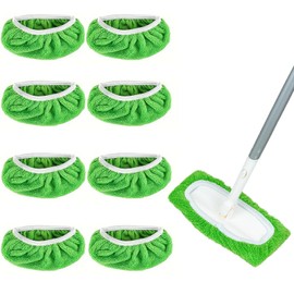 YCHYAN Pack of 8 Reusable Moist Floor Cloths, Green Wet and Dry Use Floor Cloths, Removable Cloths, Reusable for Floor Mops, Suitable for Most Sweepers