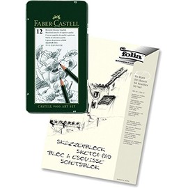 Faber-Castell Castell 9000 119065 Pencil Set of 12 Contents 8B - 2H Includes Sketch Pad A4