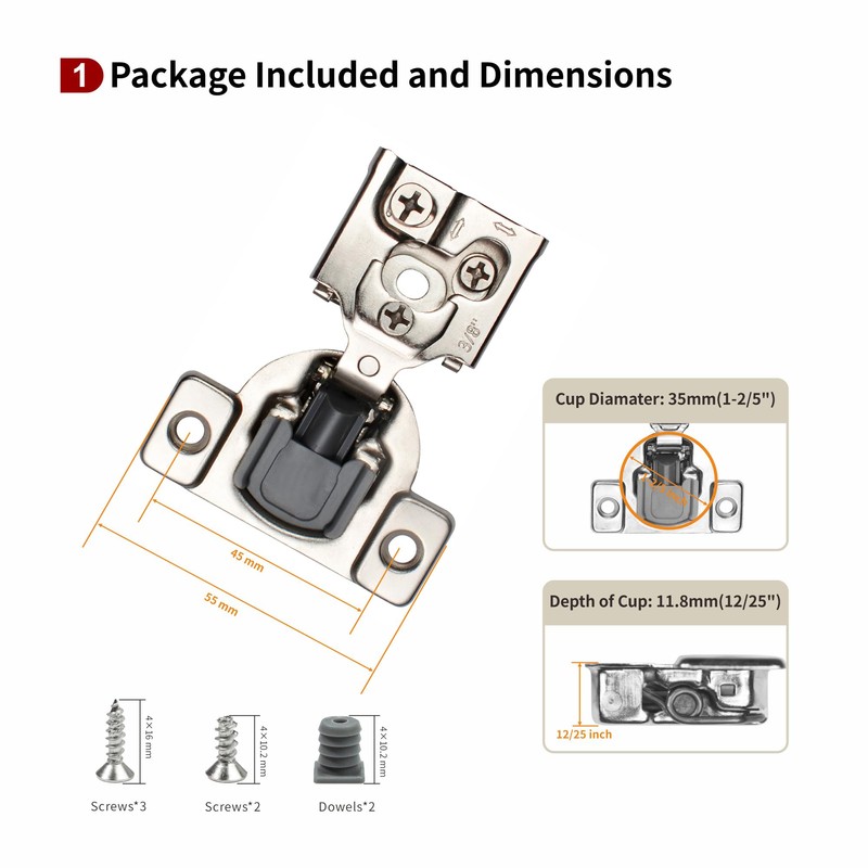 STIANC 20 Pack 3/8" Overlay 3D Soft Close Hinges for
