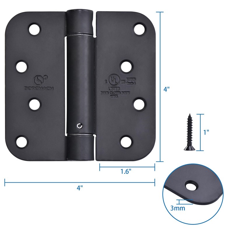 3 Pieces Self Closing Door Hinges 4 inch Matte Black