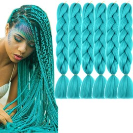 Braiding Hair Extensions 24 Inch Braiding Hair for Women Synthetic Ombre Jumbo Hair Extension for Crochet Braids Hair Hot Water Setting (24 Inch, cyan blue)