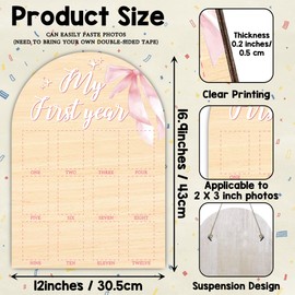 My First Year Milestone Photo Board, One Year Of Wood Photo Board, 12 Monthly Baby Picture Frame, Pink Bow Nursery Decor, Girl Boy 1st Birthday Decorations, Baby Shower Keepsake Best Gift-A15