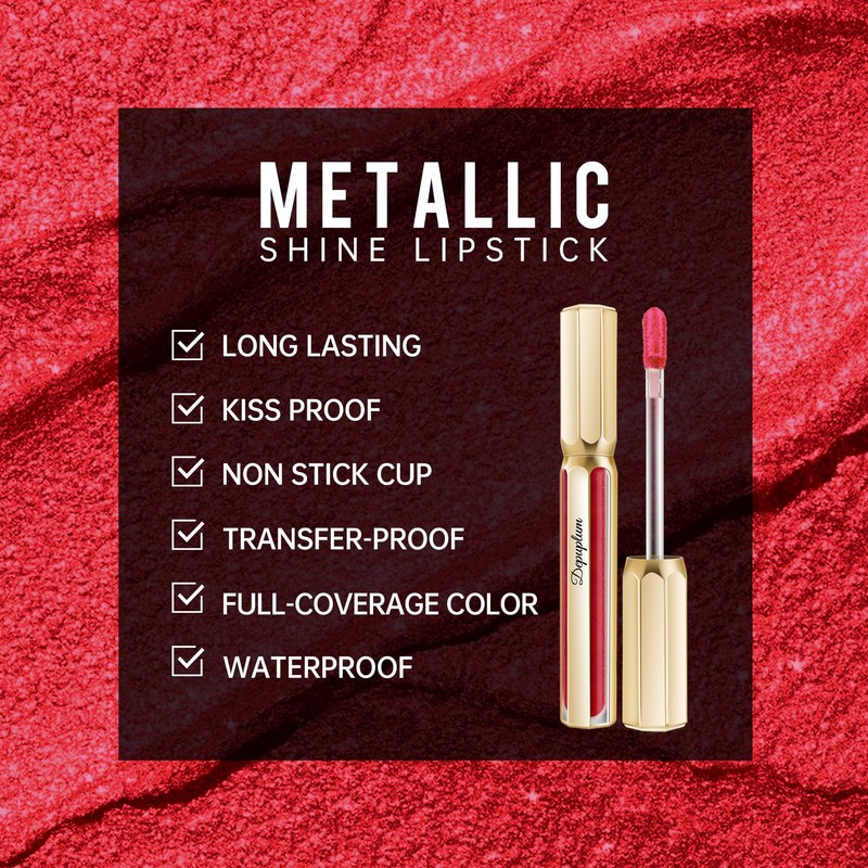 Depuplum Red Lipsticks for Women Metallic Lipstick Long Lasting Non