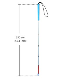 Aluminum Mobility Folding White Cane for Vision Impaired and Blind People (Folds Down 6 Sections) (150cm (59.1 inch), Blue Handle)
