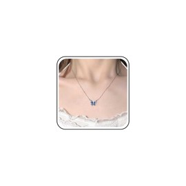 Erimberate Bohemian Crystal Butterfly Choker Necklace Blue Enamel Butterfly Necklace Silver Butterfly Pendant Necklace Tiny Blue Butterfly Chain Necklace Jewelry for Women Gifts