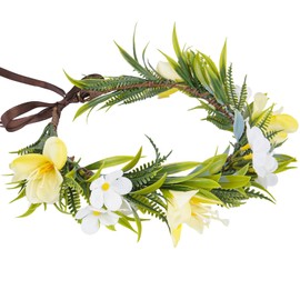 KorViSHOW Hawaiian Orchid Flower Crown - Tropical Floral Headband Artificial Hawaii Floral Headpiece with Ribbon Hula Dress Up Accessory for Girls Women Summer Beach Pool Party Decorations