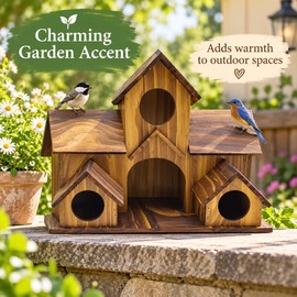 Wooden Bird House for Garden & Backyard – Multi-Room Outdoor Birdhouse Decor