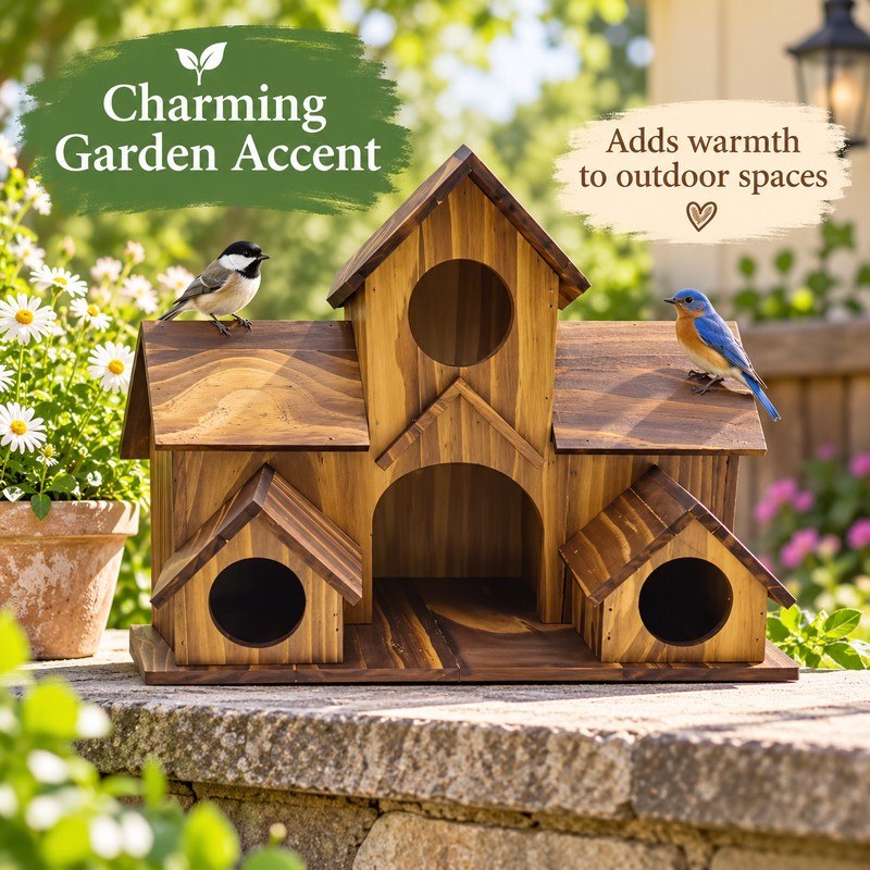 Wooden Bird House for Garden & Backyard – Multi-Room Outdoor