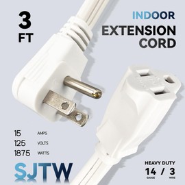 EP 3 Ft Heavy Duty Appliance Extension Cord - 14 Gauge 3 Prong SPT-3 Cable Wire, Ideal for Air Conditioners, Refrigerators, and Major Appliances - Indoor Use, White