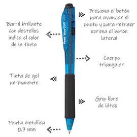 Pentel K437CR-C Gel Colors Sparkle Retractable Gel Pen, (0.7mm) Medium Line, Blue Ink, Box of 12