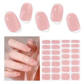 DUKASOU Semi Cured Gel Nail Strips, 28 pcs Gel Nail Stickers Full Nail Wraps, Work with Any UV Lamp, Long Lasting Gel Nail Strips, Includes Prep Pads, Nail File & Wood Stick (Jelly Rose)