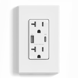 ELEGRP USB Outlet Receptacle, 30W Fast Charge & Power Delivery USB C Wall Outlet, 20 Amp Wall Outlet with USB Ports, Tamper Resistant, UL Listed, Wall Plate Included, 1 Pack, Matte White