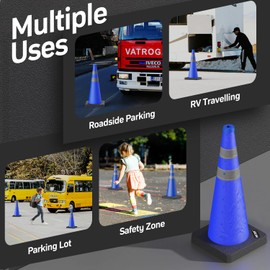 BATTIFE [2 Pack] 28 Inch Collapsible Traffic Safety Blue Cones with Black Weighted Base, Multi Purpose Pop-up Cones and Reflective Collar, for Road Parking, Driving Practice.