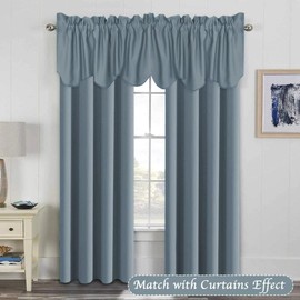 H.VERSAILTEX 2 Panels Blackout Curtain Valances for Kitchen Windows/Living Room/Bathroom Privacy Protection Rod Pocket Decoration Scalloped Winow Valance Curtains, 52" W x 18" L, Stone Blue