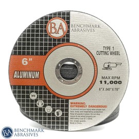 Benchmark Abrasives Type 1 Aluminum Oxide 6 Inch Cut Off Wheels for Aluminum & Soft Metals, Thin Grinding Wheel, .045" Thick 7/8" Arbor, Angle Grinder Cutting Disc, Grinding Cutting Wheel - 25 Pack