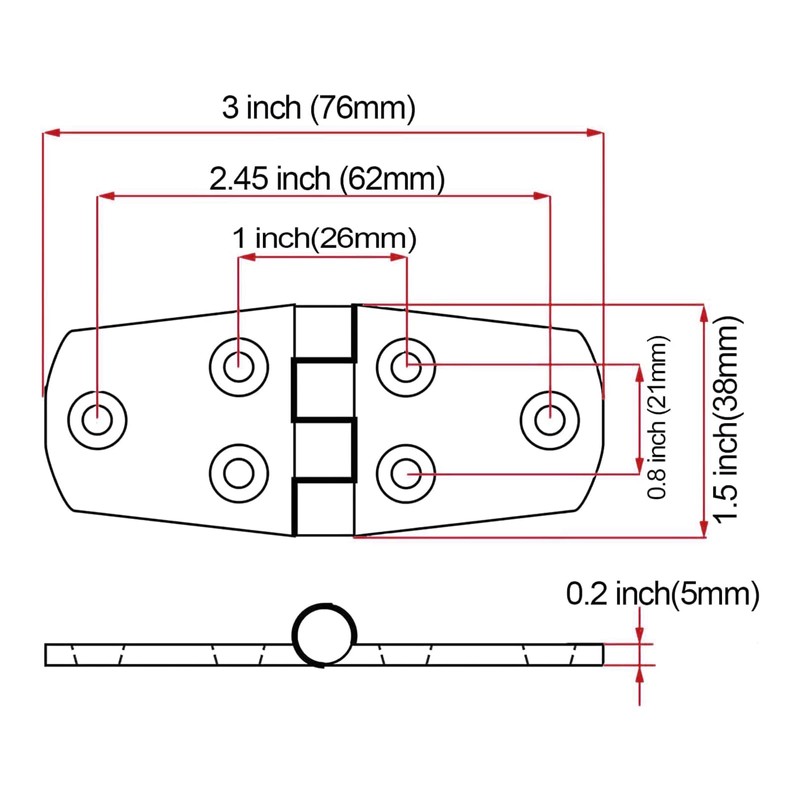 SMART MARINE 2Pcs Deck Door Hinges 3'x1.5'(76mm X 38mm) 316