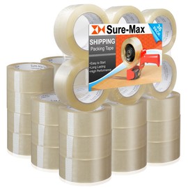 Sure-Max Premium Carton Packing Tape 2.0 mil 330 Feet (110 Yards) - Clear - 1 Case (36 Rolls Total)