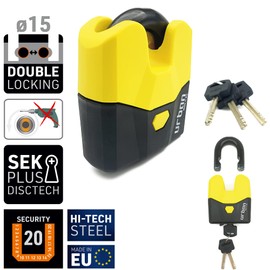 Urban U8K High Security Padlock with Key, SRA Approved, Compatible with Chain, Double Locking ø15 Shackle, Anti-Pick & Anti-Drill, Multi Purpose Anti Theft Shielded Padlock for Gates and Containers