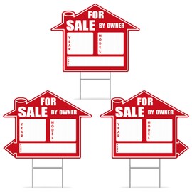 3 Pack For Sale By Owner Yard Sign, 17"x 13" For Sale Signs for Real Estate with Metal H Stakes,Corrugated Plastic For Sale By Owner Directional Arrows Signs for Home House Weather-Proof