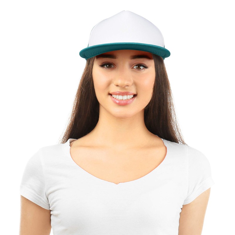Flat Billed Trucker Cap with Mesh Back Hat in Teal