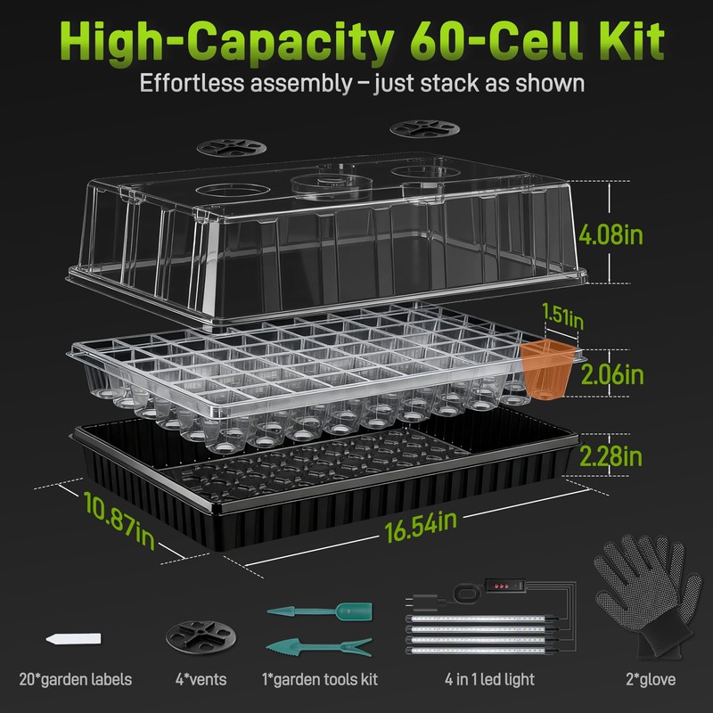 Mulctun 120-Cell Seed Starter Tray with Grow Light, Seedling Starter