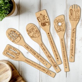 CUTHOLLOW 6PCS Kitchen Tool Wooden Kitchen Cooking Utensil Set, Non Toxic Bamboo Wood Spoon Set for Cooking, Best Housewarming Birthday Thanksgiving Christmas Gift for Women Mother