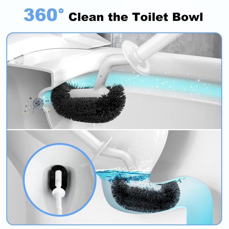 HAMITOR Toilet Bowl Brush Holder Set: Curved Design with Holder