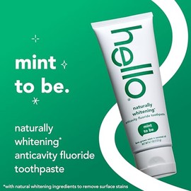Hello Naturally Whitening Fluoride Toothpaste, Natural Peppermint Flavor and Tea Tree Oil, Peroxide Free, Gluten Free, SLS Free, 3 Pack, 4.7 OZ Tubes