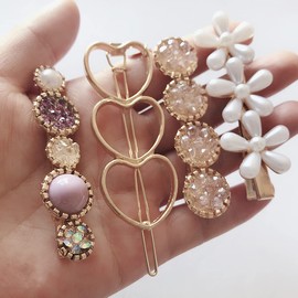 SUKPSY 8 clips de pelo hechos a mano de resina acrílica de metal para el pelo, pasadores de pelo con perlas de purpurina y cristales geométricos para mujeres y niñas, accesorios de peinado para fiestas, bodas, accesorios para el cabello