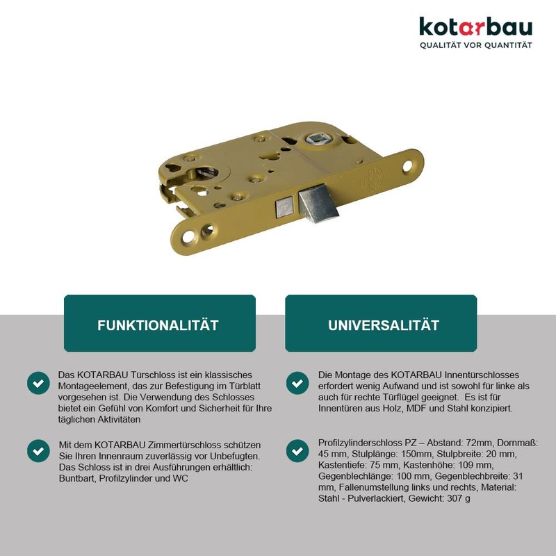 KOTARBAU® Mortise Lock 72/45 mm for Interior Doors Universal PZ