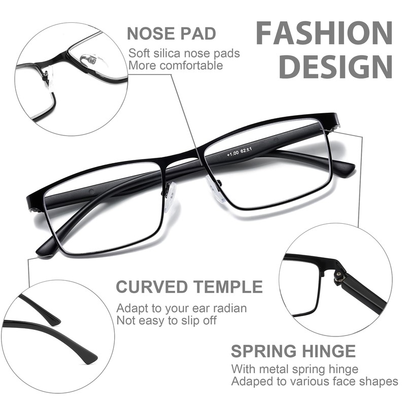 NaNaKo 3 Pack Reading Glasses for Men, Lightweight Blue Light