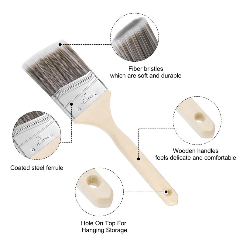 sourcing map Paint Brush 3" Reusable Variety Angle Brushes Paint