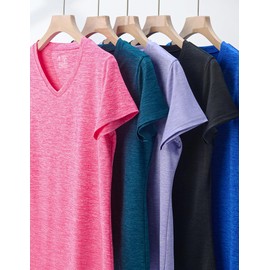 5 Pack: Women's Dry Fit Short Sleeve T Shirts, Athletic Workout Tee Tops for Gym Yoga Running (Set 10, X-Large)