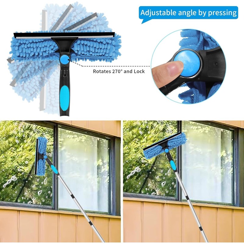2in1 窓ガラス 掃除 10個 エクステンション 高所掃除ブラシ 窓掃除道具 長さ約4m 高所 窓掃除
